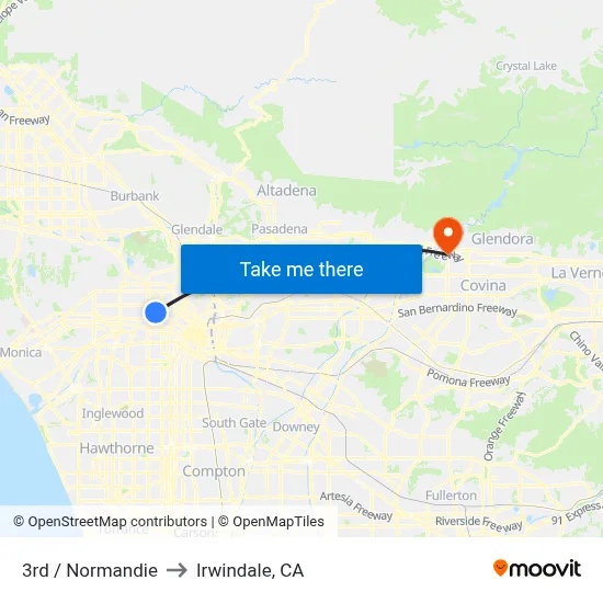 3rd / Normandie to Irwindale, CA map