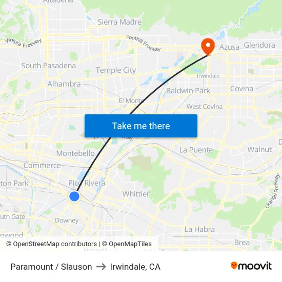 Paramount / Slauson to Irwindale, CA map