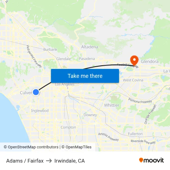 Adams / Fairfax to Irwindale, CA map