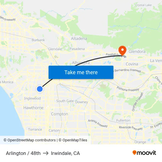 Arlington / 48th to Irwindale, CA map