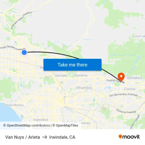 Van Nuys / Arleta to Irwindale, CA map