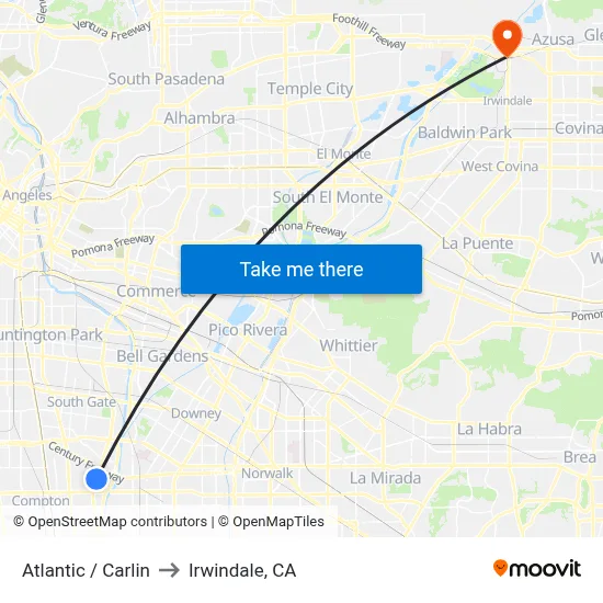 Atlantic / Carlin to Irwindale, CA map