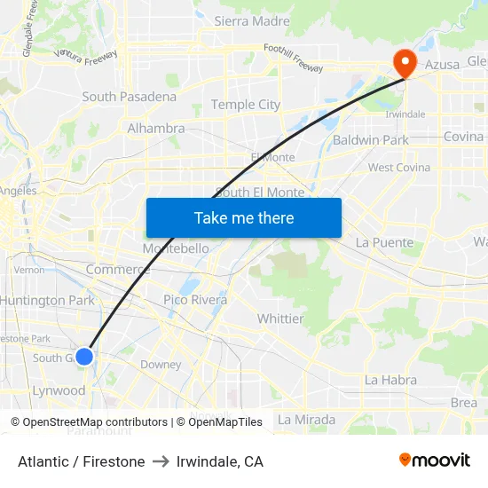 Atlantic / Firestone to Irwindale, CA map