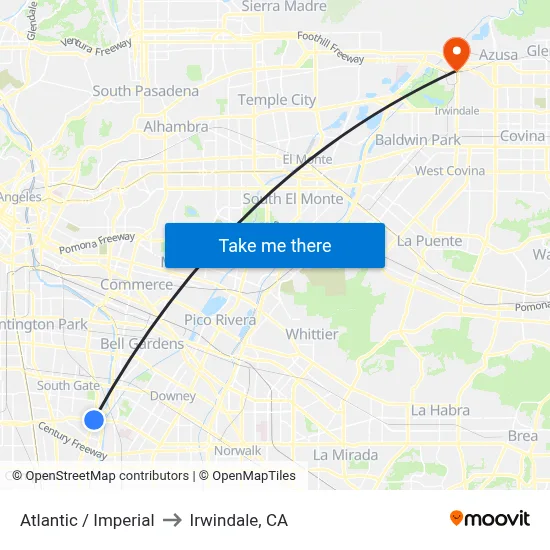 Atlantic / Imperial to Irwindale, CA map