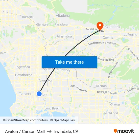 Avalon / Carson Mall to Irwindale, CA map