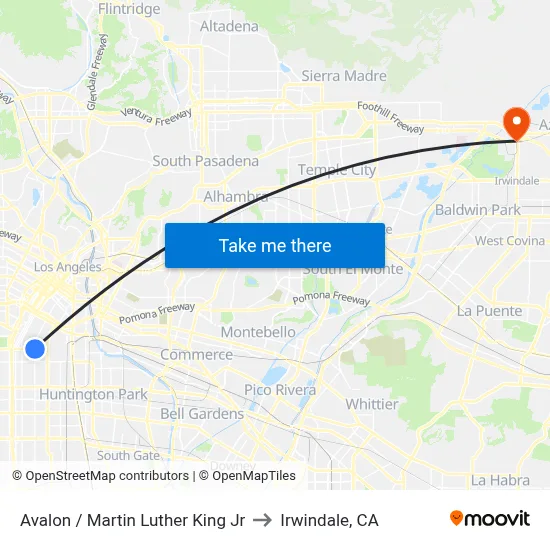 Avalon / Martin Luther King Jr to Irwindale, CA map