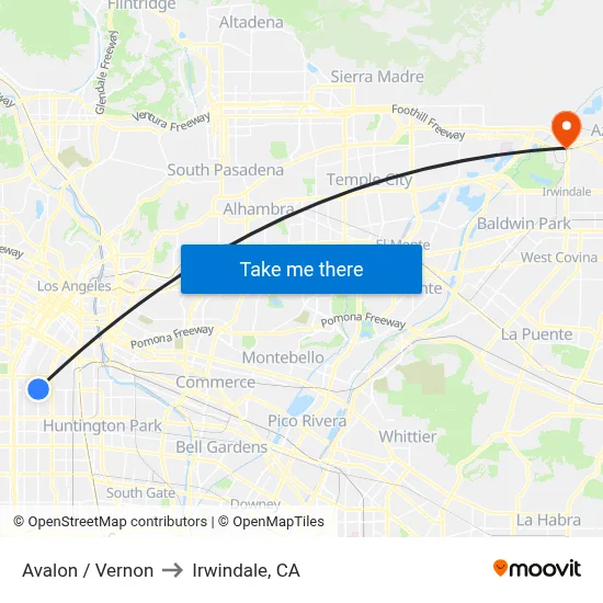 Avalon / Vernon to Irwindale, CA map