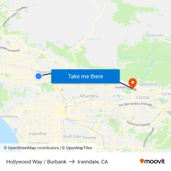 Hollywood Way / Burbank to Irwindale, CA map