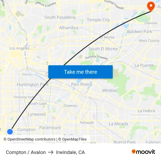 Compton / Avalon to Irwindale, CA map