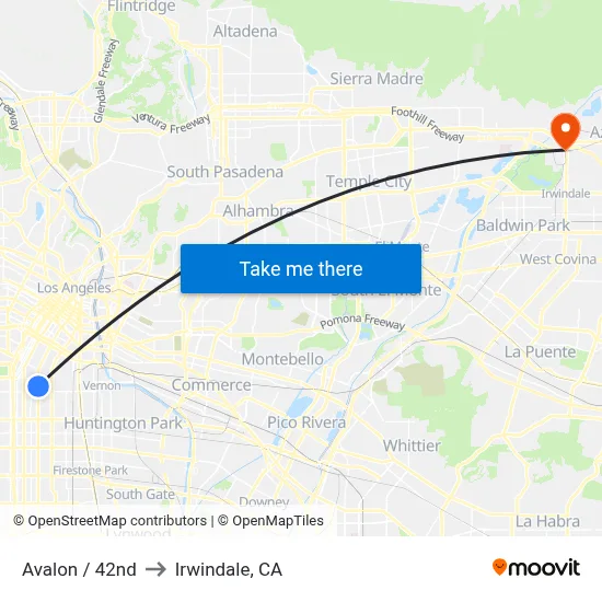 Avalon / 42nd to Irwindale, CA map