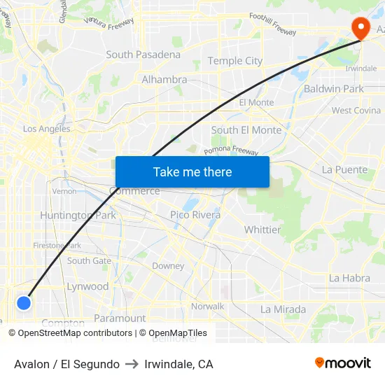 Avalon / El Segundo to Irwindale, CA map