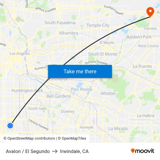 Avalon / El Segundo to Irwindale, CA map