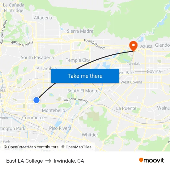 East LA College to Irwindale, CA map