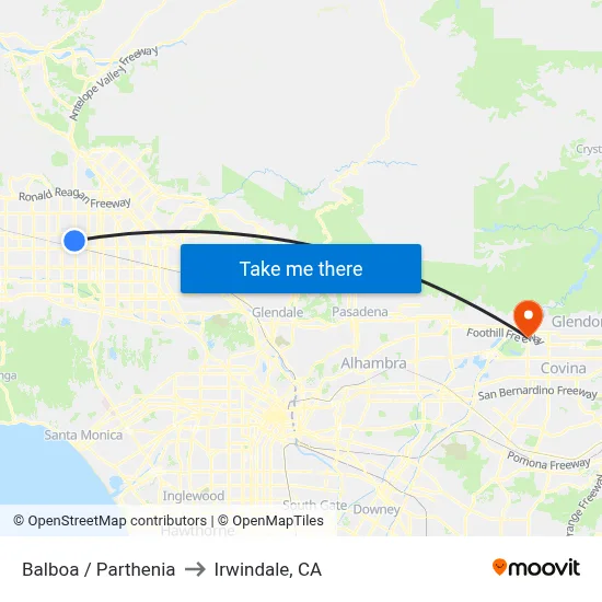 Balboa / Parthenia to Irwindale, CA map