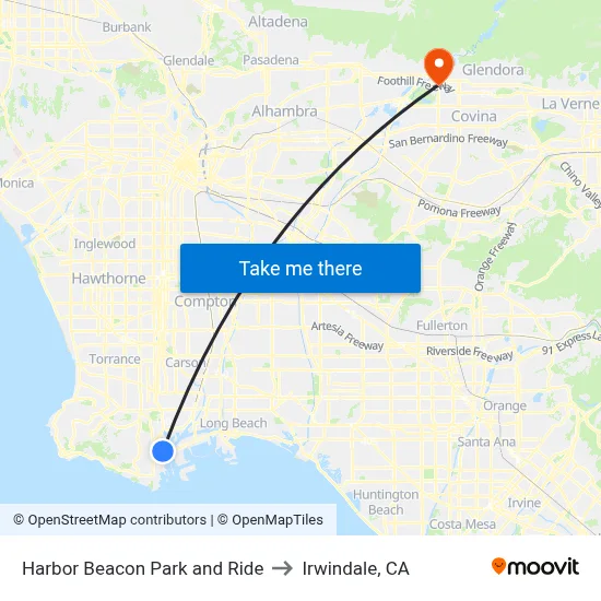 Harbor Beacon Park and Ride to Irwindale, CA map