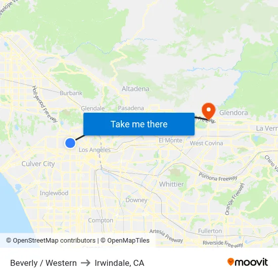 Beverly / Western to Irwindale, CA map