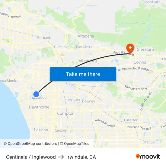 Centinela / Inglewood to Irwindale, CA map