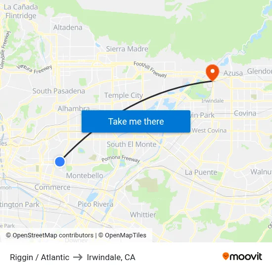 Riggin / Atlantic to Irwindale, CA map