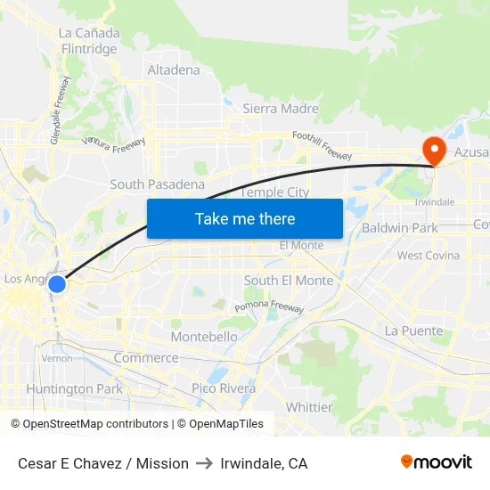 Cesar E Chavez / Mission to Irwindale, CA map