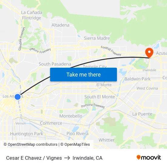 Cesar E Chavez / Vignes to Irwindale, CA map