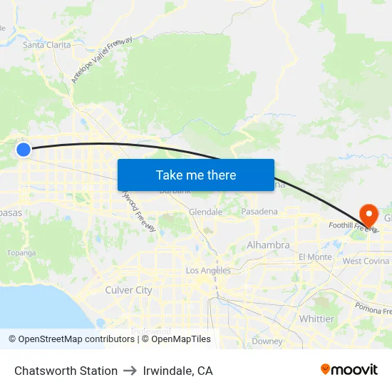 Chatsworth Station to Irwindale, CA map