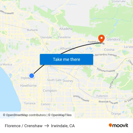 Florence / Crenshaw to Irwindale, CA map