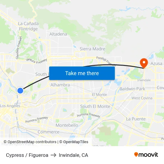 Cypress / Figueroa to Irwindale, CA map