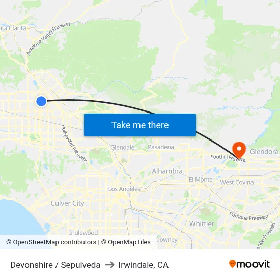 Devonshire / Sepulveda to Irwindale, CA map