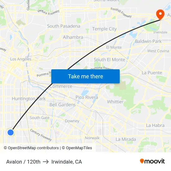 Avalon / 120th to Irwindale, CA map