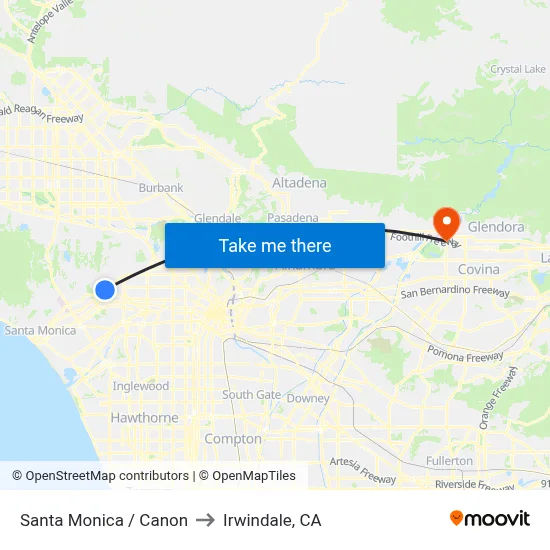 Santa Monica / Canon to Irwindale, CA map