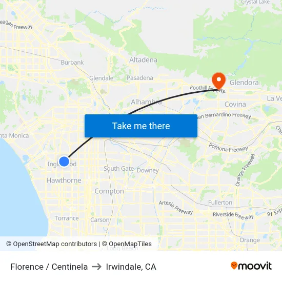 Florence / Centinela to Irwindale, CA map