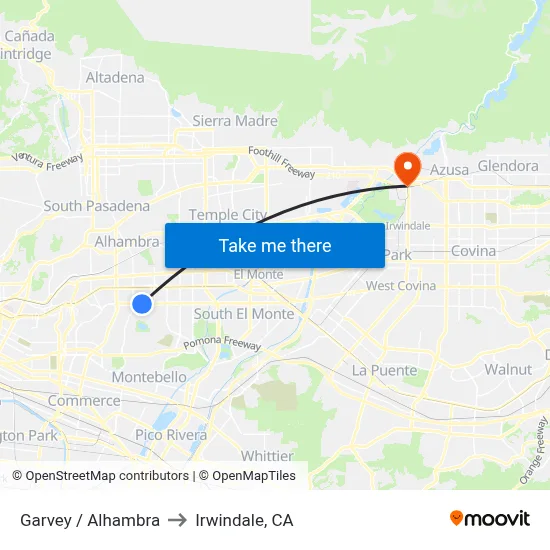 Garvey / Alhambra to Irwindale, CA map