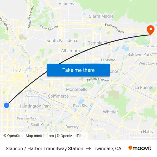 Slauson / Harbor Transitway Station to Irwindale, CA map