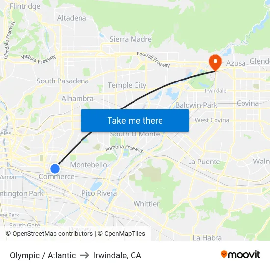 Olympic / Atlantic to Irwindale, CA map