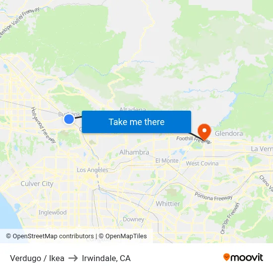 Verdugo / Ikea to Irwindale, CA map