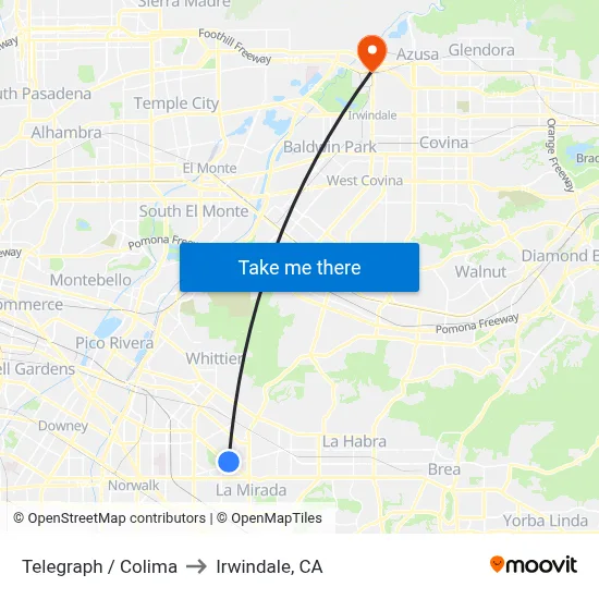 Telegraph / Colima to Irwindale, CA map