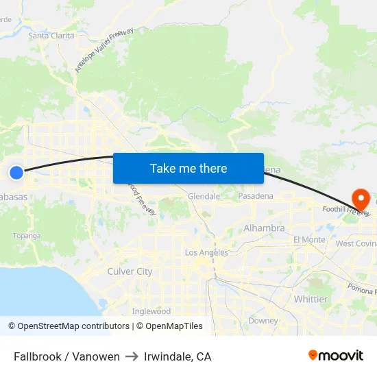Fallbrook / Vanowen to Irwindale, CA map