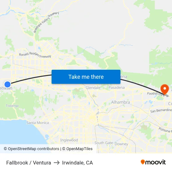 Fallbrook / Ventura to Irwindale, CA map