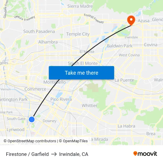Firestone / Garfield to Irwindale, CA map
