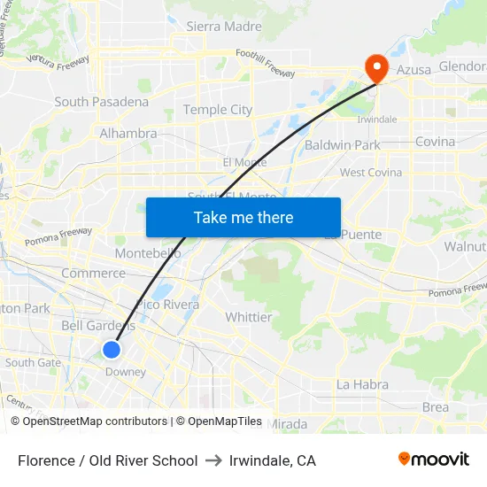 Florence / Old River School to Irwindale, CA map