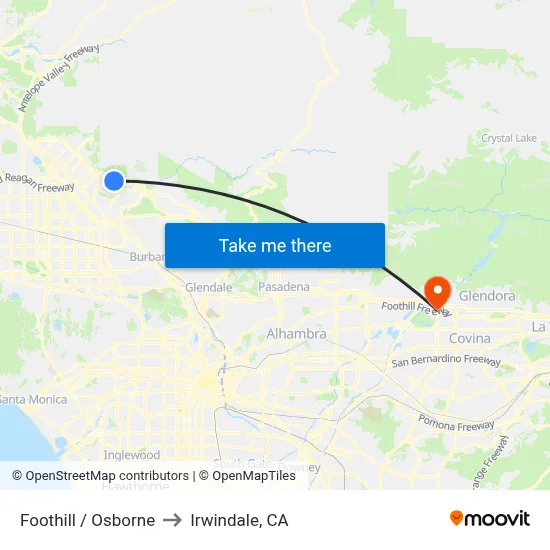 Foothill / Osborne to Irwindale, CA map