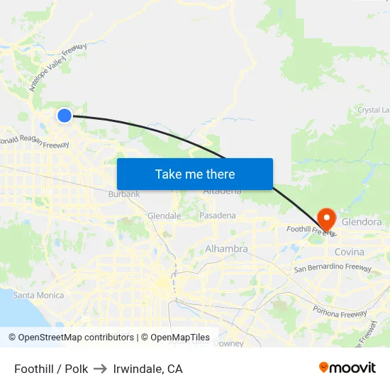 Foothill / Polk to Irwindale, CA map
