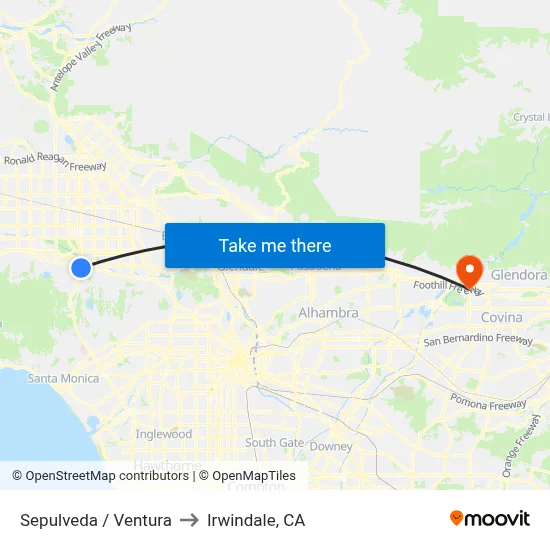 Sepulveda / Ventura to Irwindale, CA map