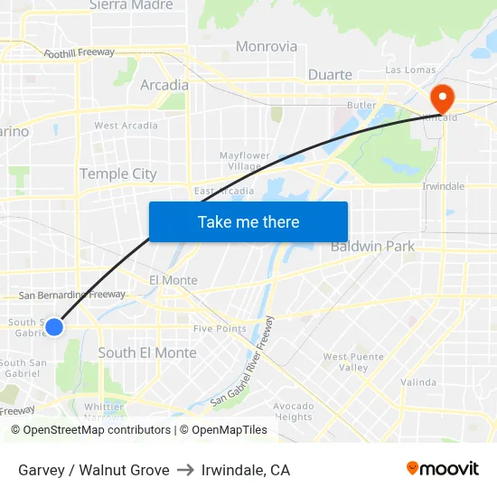 Garvey / Walnut Grove to Irwindale, CA map