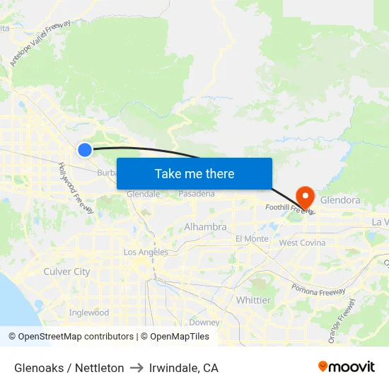 Glenoaks / Nettleton to Irwindale, CA map
