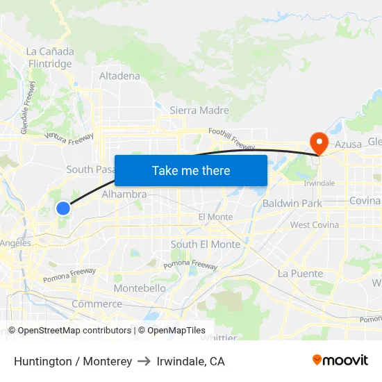 Huntington / Monterey to Irwindale, CA map