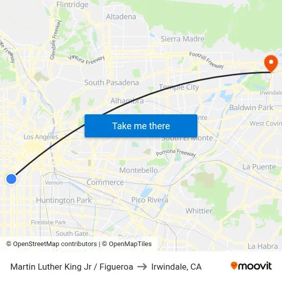 Martin Luther King Jr / Figueroa to Irwindale, CA map