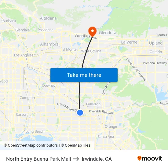 North Entry Buena Park Mall to Irwindale, CA map
