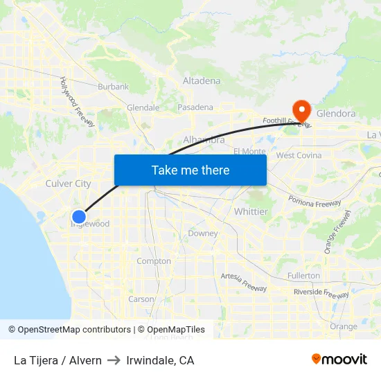 La Tijera / Alvern to Irwindale, CA map