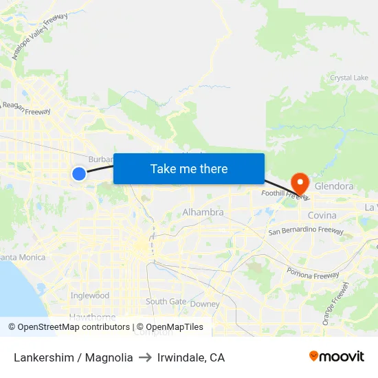 Lankershim / Magnolia to Irwindale, CA map